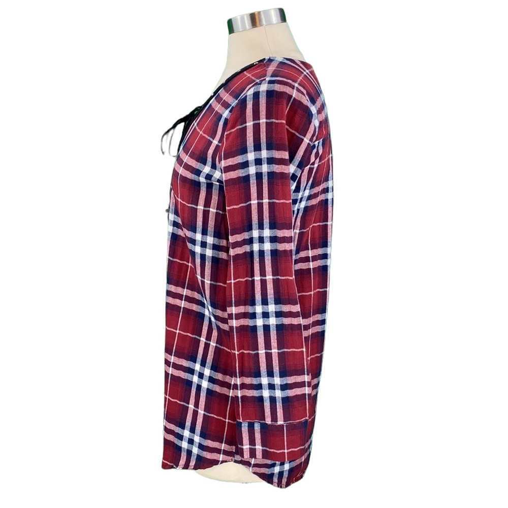 Windsor Burgundy Plaid Lace Up Tunic - Picture 10 of 13